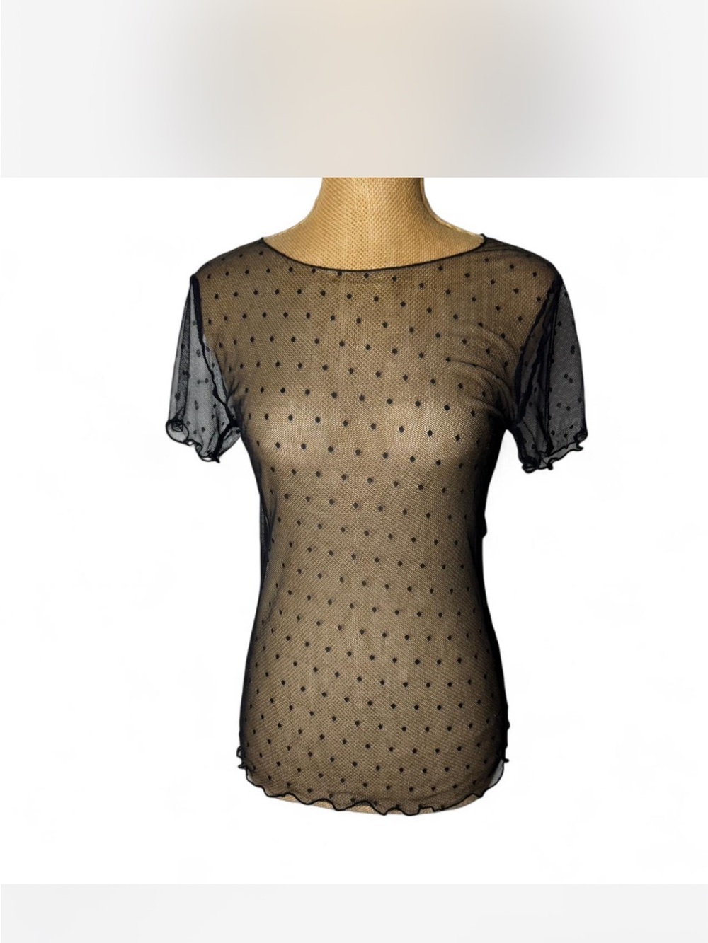 Sheer Black Polka Dot Short Sleeve Mesh Top